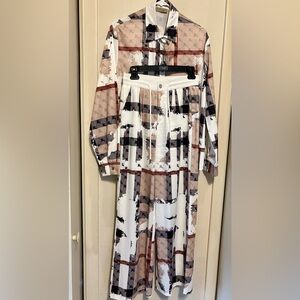 BURBERRY 2pc WOMENS SET  BLOUSE TOP PANTS ABSTRACT GRAPHIC OVER PLAID SIZE L